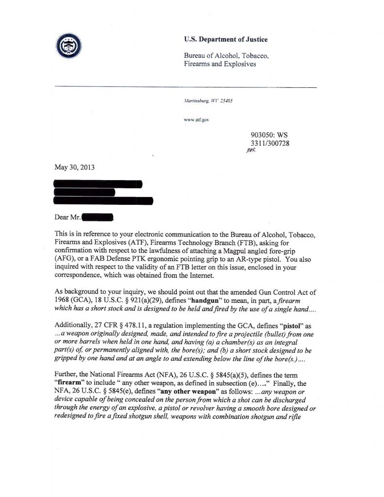 Does the ATF treat angled foregrips the same as vertical foregrips