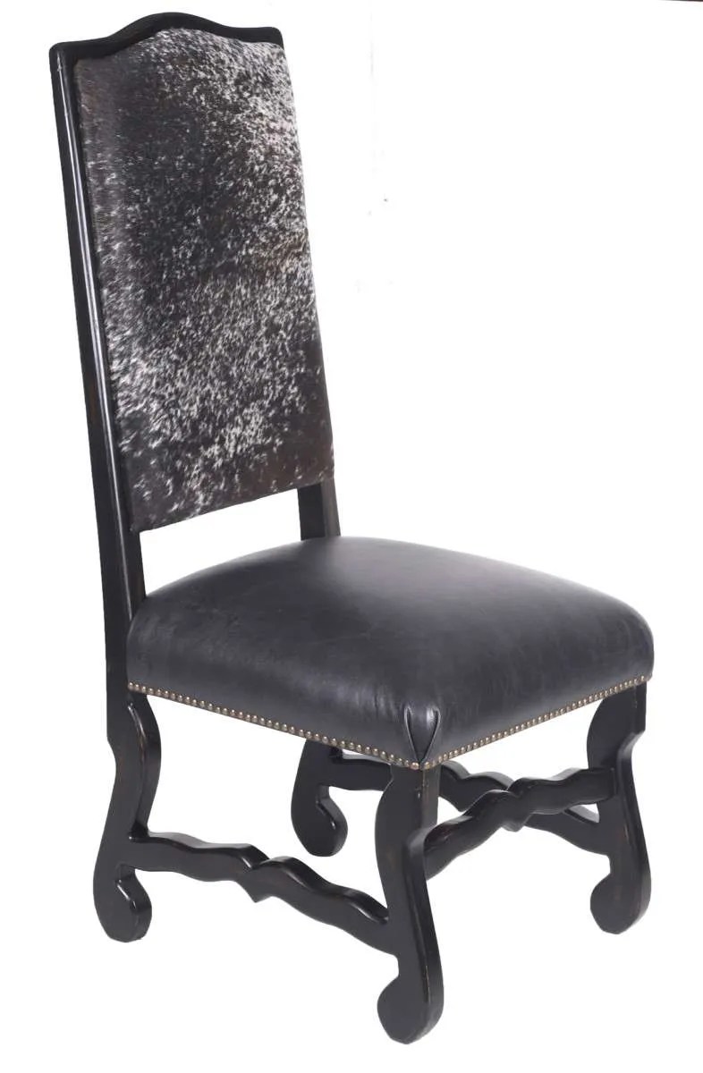 Classic Cowhide Dining Chair Salt + Pepper Black John Proffitt