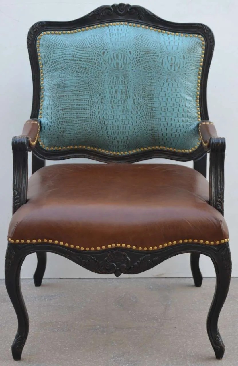 French Arm Chair Embossed Croc Turquoise John Proffitt