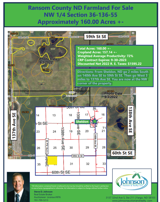 Ransom County ND, NW Farmland For Sale Johnson Auction and Realty