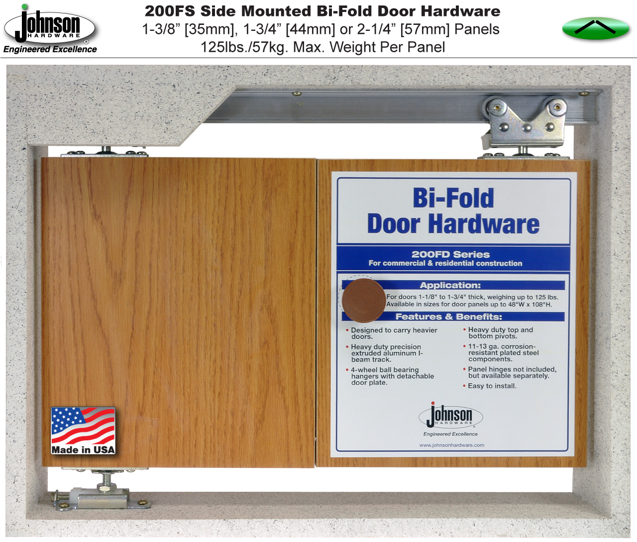 Johnson Hardware 200FS Side Mounted BiFold Door Hardware Sliding