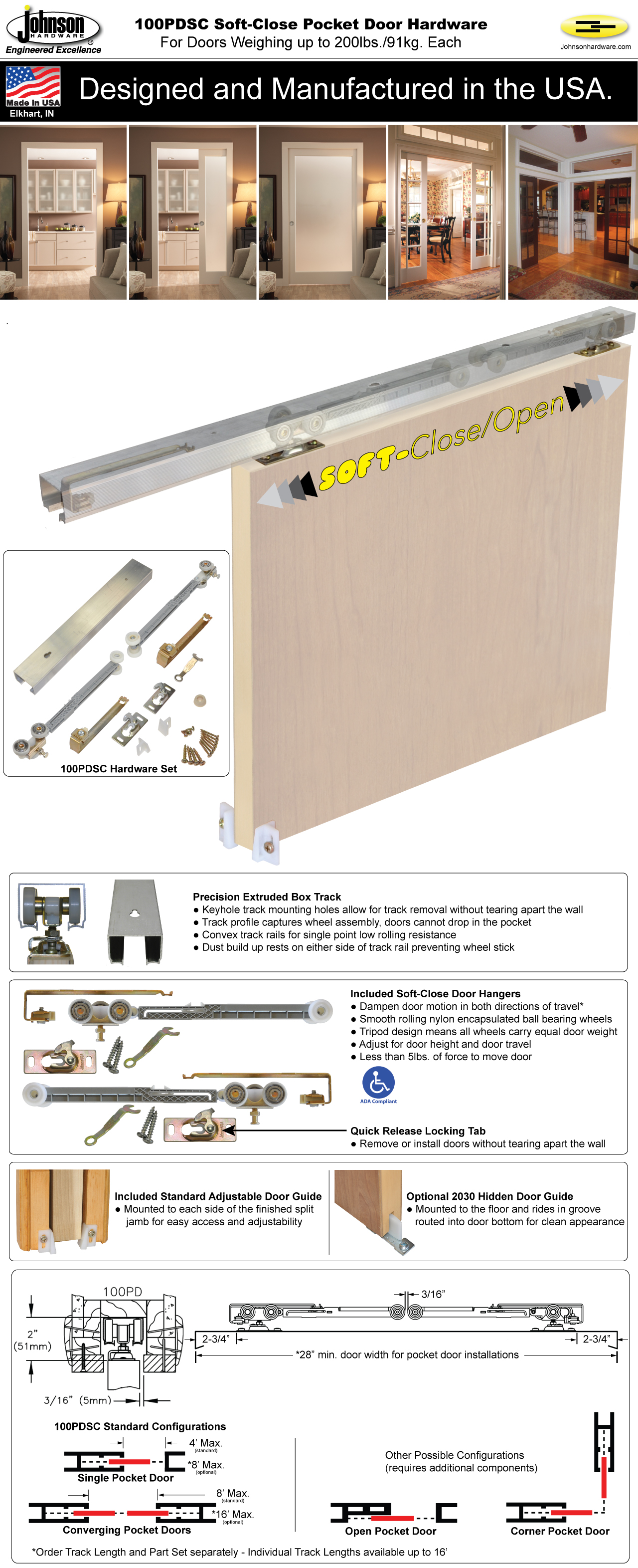 Johnson Hardware 100PDSC SoftClose Pocket Door Hardware