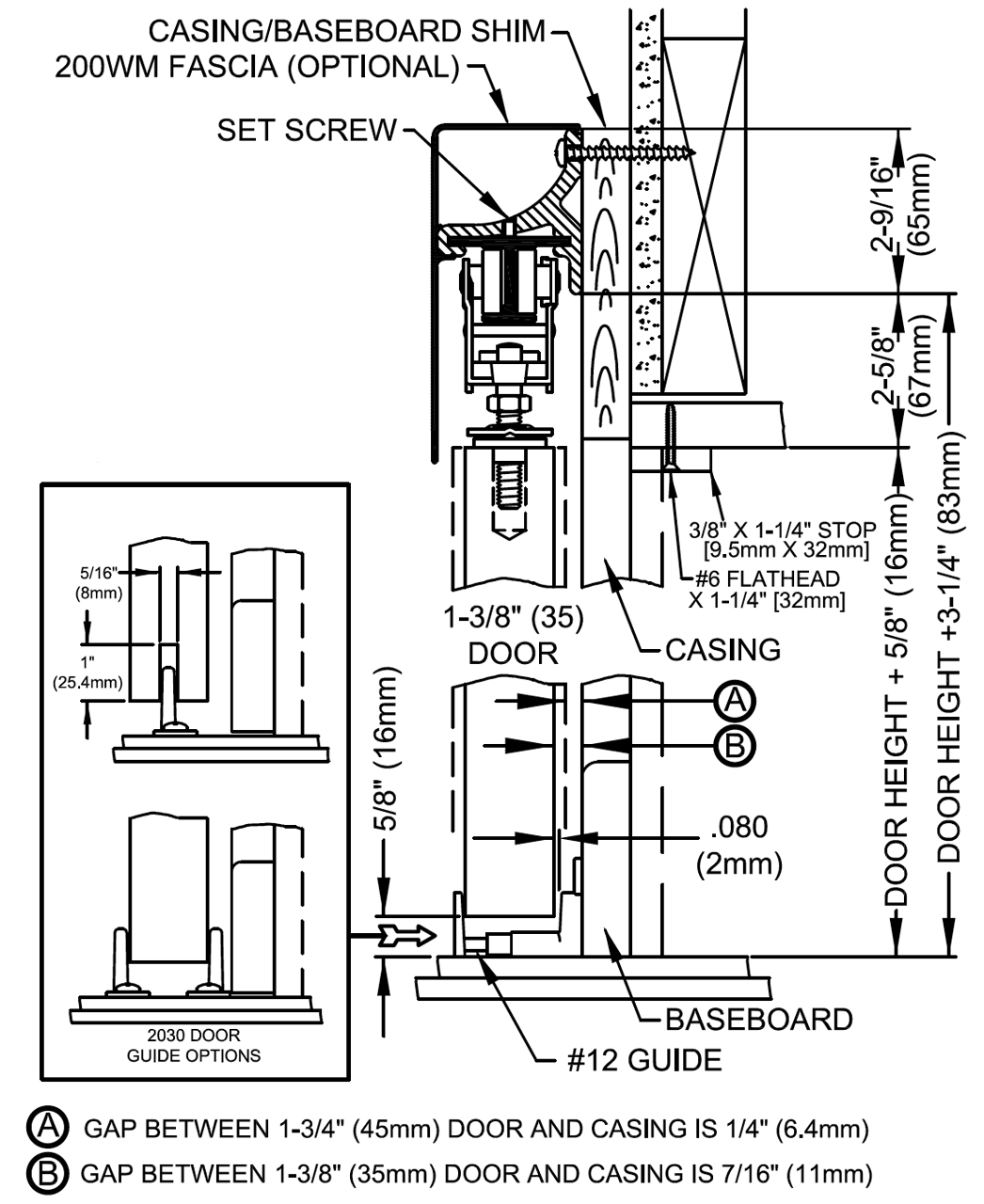 Johnson Hardware 200WM Wall Mount Sliding Door Hardware