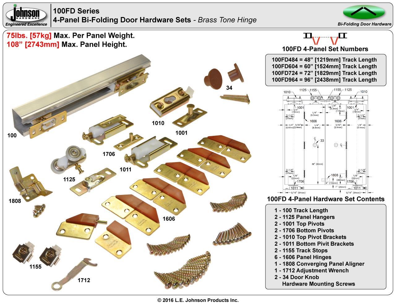 Johnson Hardware 100FD BiFold Door Hardware