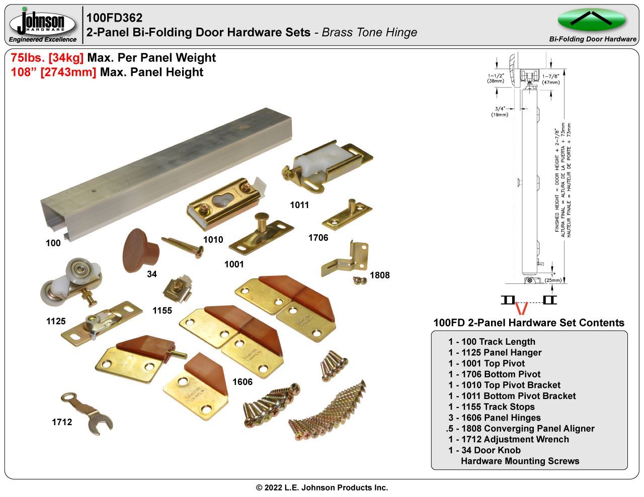 Johnson Hardware 100FD BiFold Door Hardware