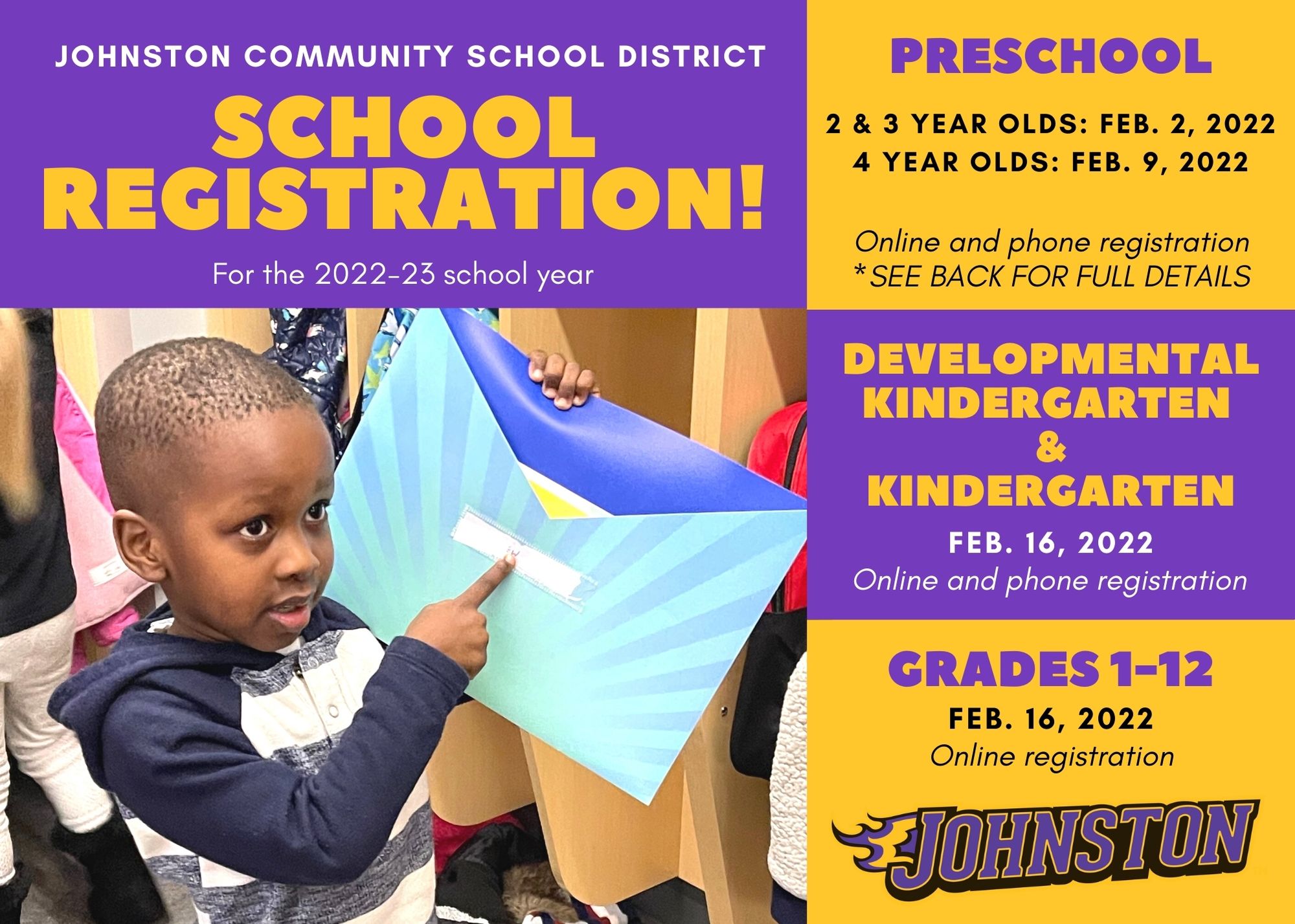 Preschool and School Registration Starting Soon Johnston Community