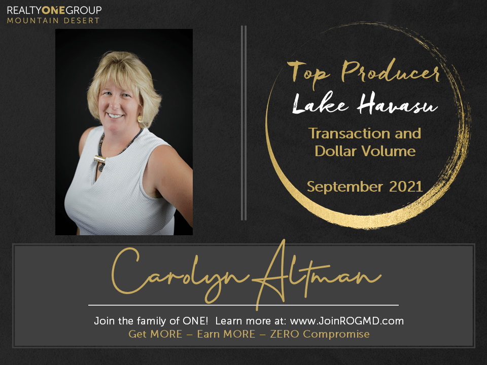 September 2021 Top Producers Lake Havasu Realty ONE Group Mountain