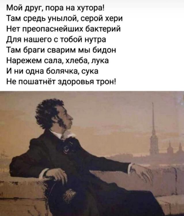 Пушкин о коронавирусе Мой друг, пора на хутора! Смешные истории