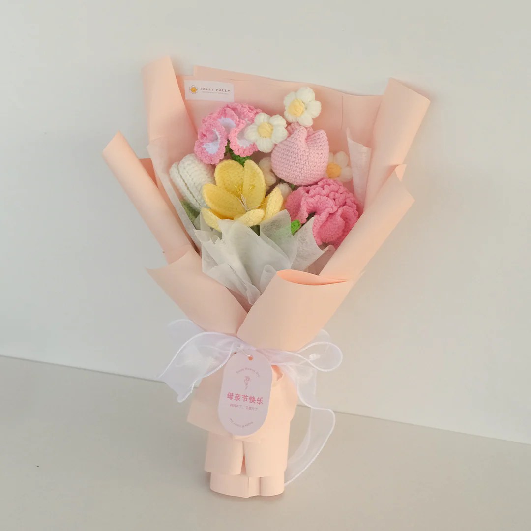 Petite Crochet Carnation Bloom Mother's Day Crochet Flower Bouquets SG Florist Jolly Pally