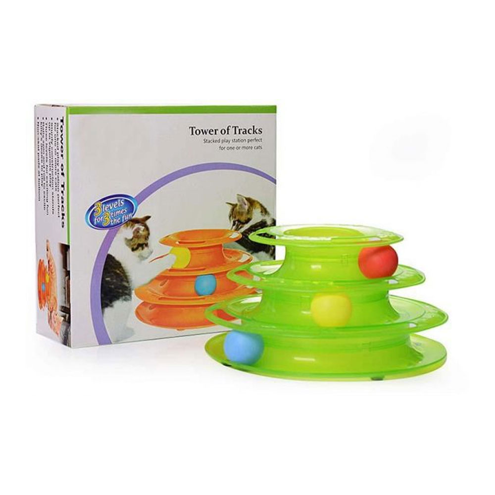 Tower of Tracks Ball Spin Cat Play Tower Three Levels for Group Play