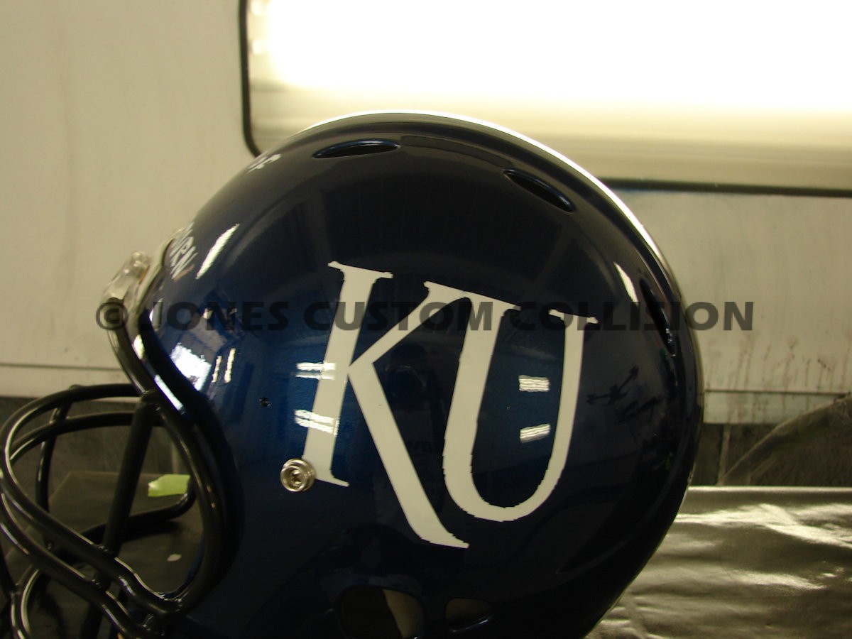 PAINTED FOOTBALL HELMET AND TINS FOR MEMORIAL AUCTION Jones Custom