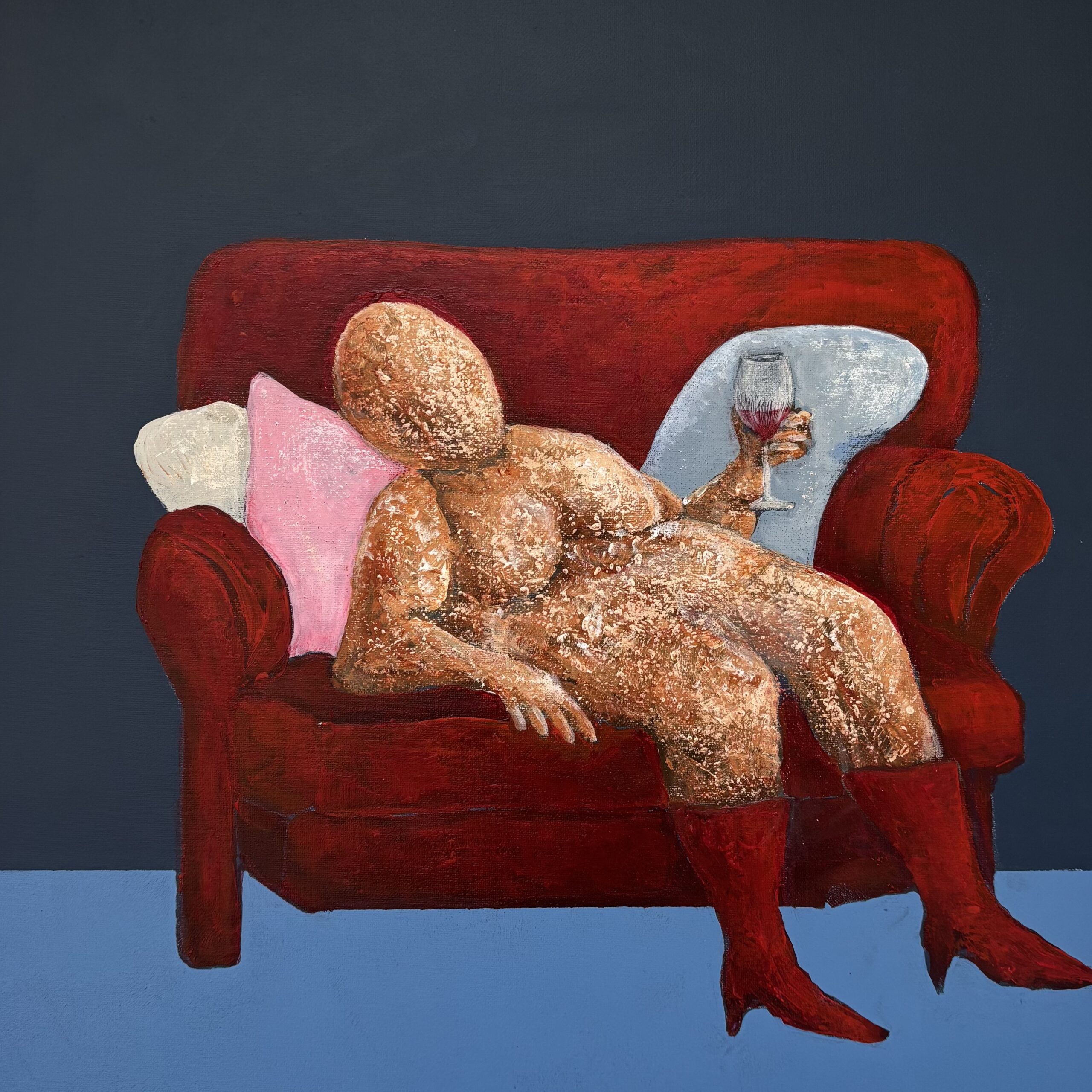 SOLGT! Fru Willendorf: En lille fredagsslapper efter en hård uge. 40 x 40 cm