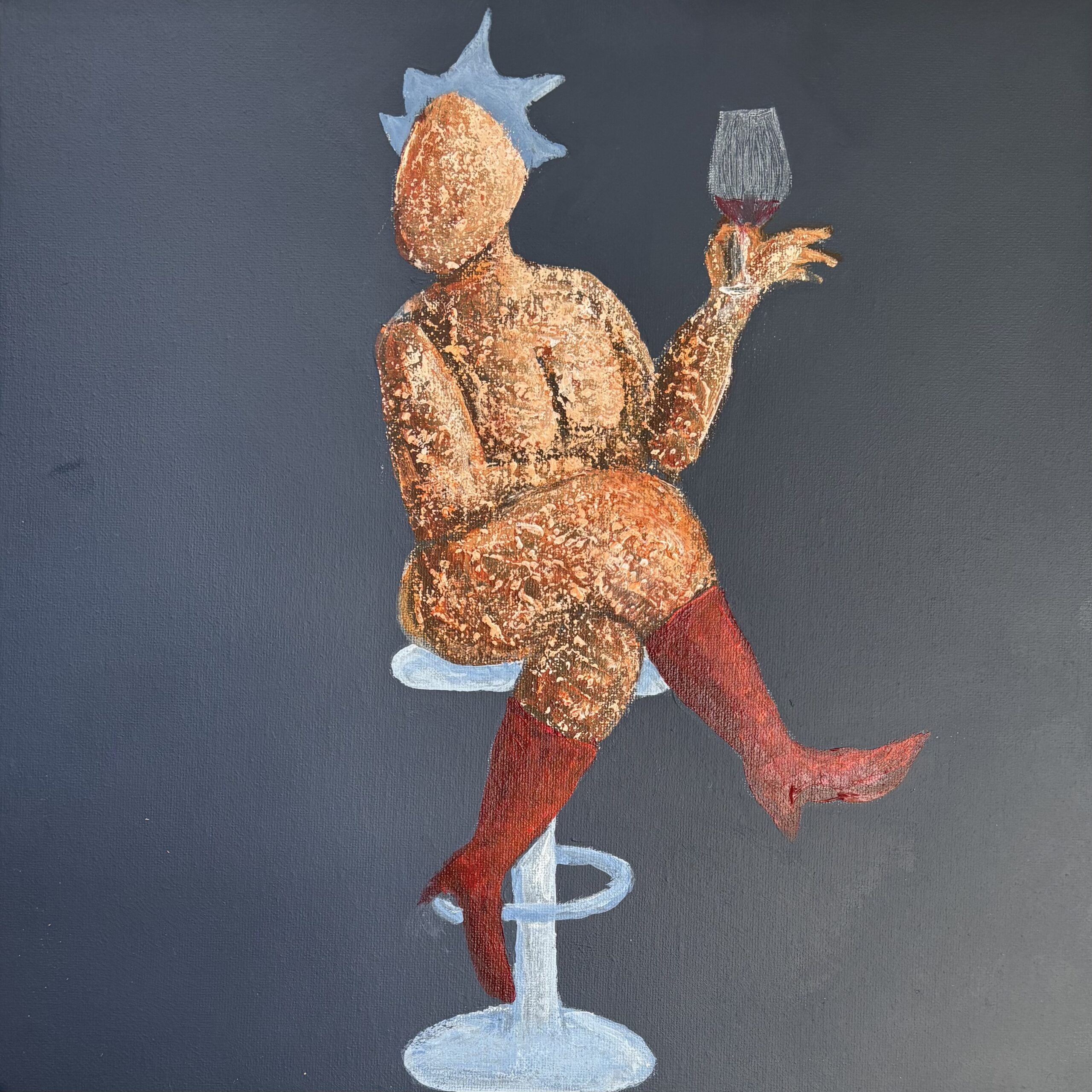 Fru Willendorf: En go snak over et glas vin. 30 x 30 cm