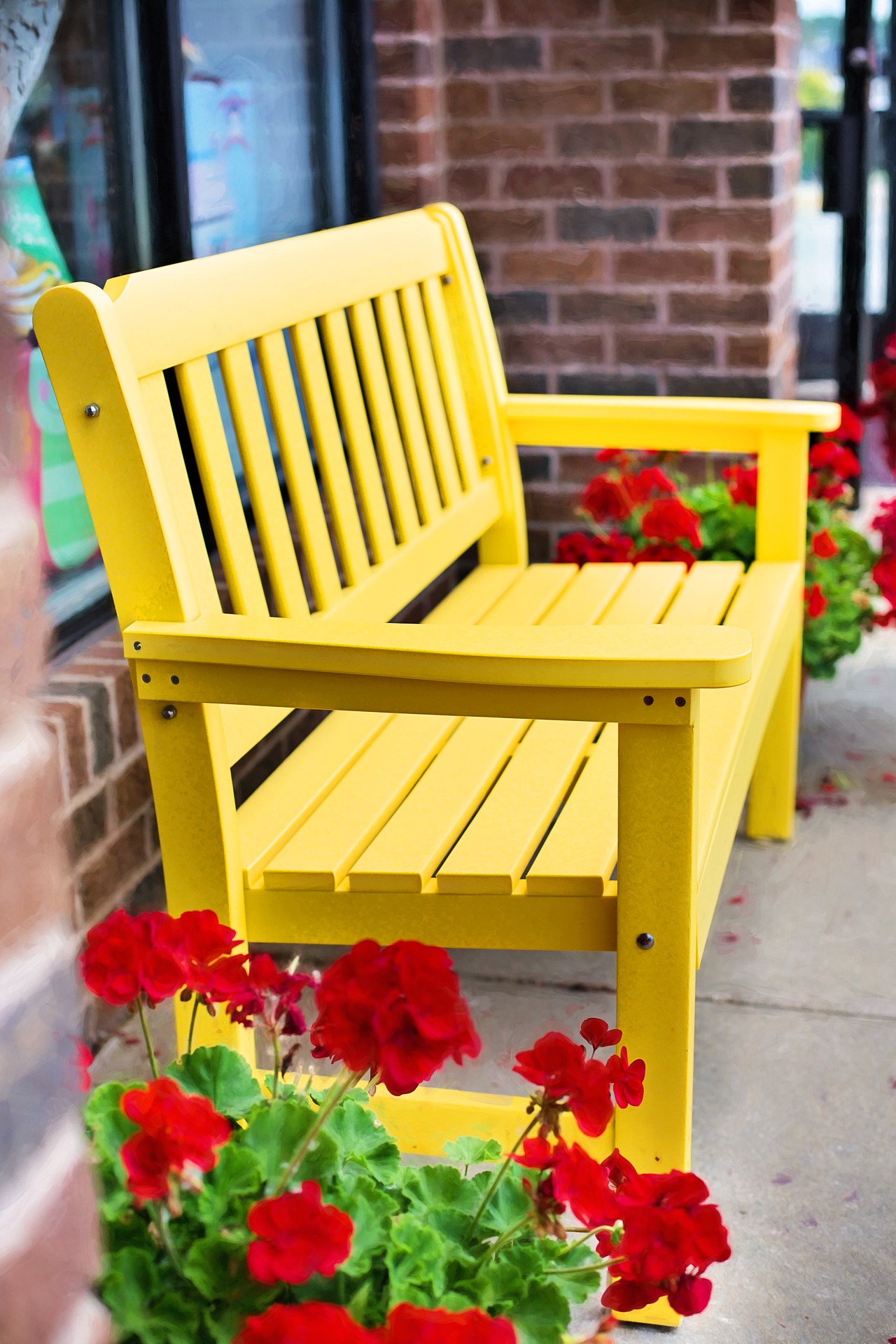 Free photo Yellow Bench Bench, Flower, Fresh Free Download Jooinn