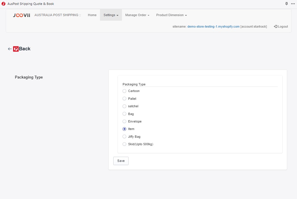 Startrack Account Configuration Joovii