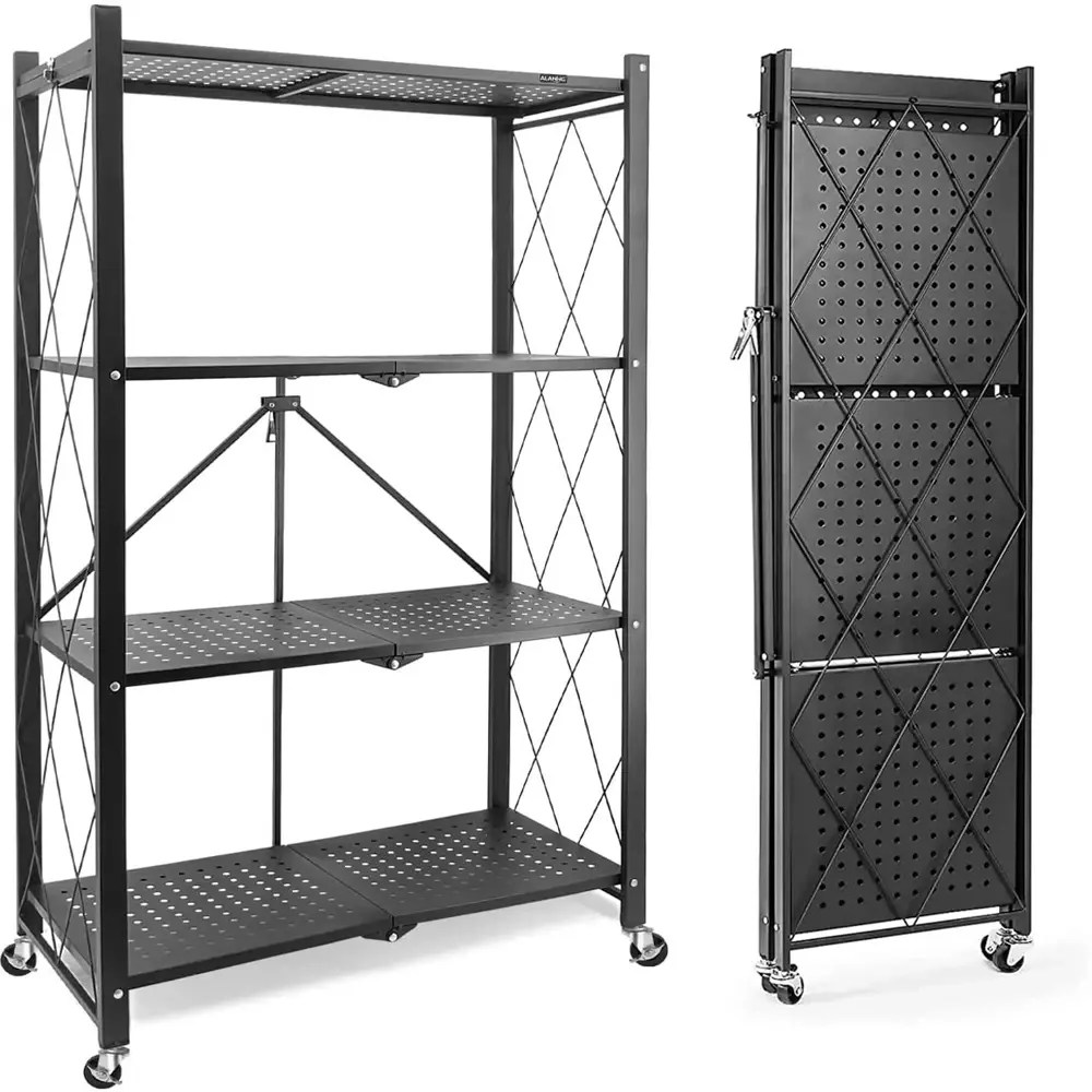 Jopters Foldable 4Tier Heavy Duty Storage Shelves on Wheels