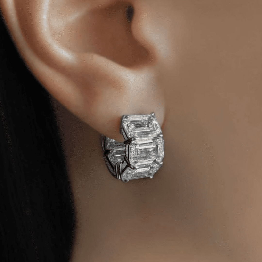 Diamond Emerald Cut Huggie/Hoop Earrings J.ortman Jewelry