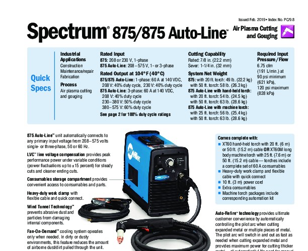 SPECTRUM 875 AUTOLINE 208575 1/3PH XT60 50FT Josef Gas