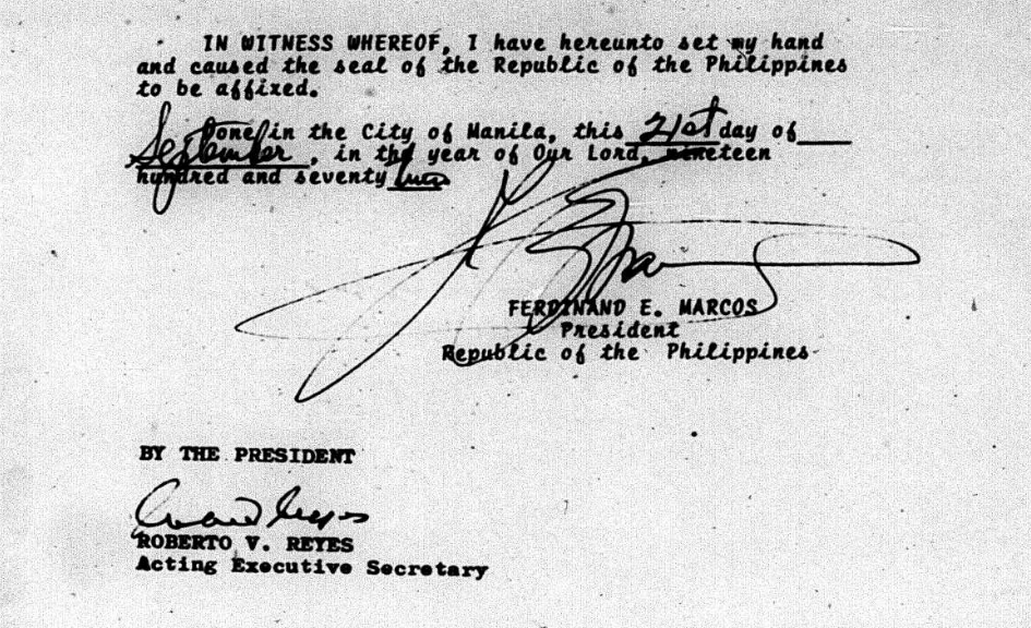 Ferdinand Marcos Martial Law Declaration