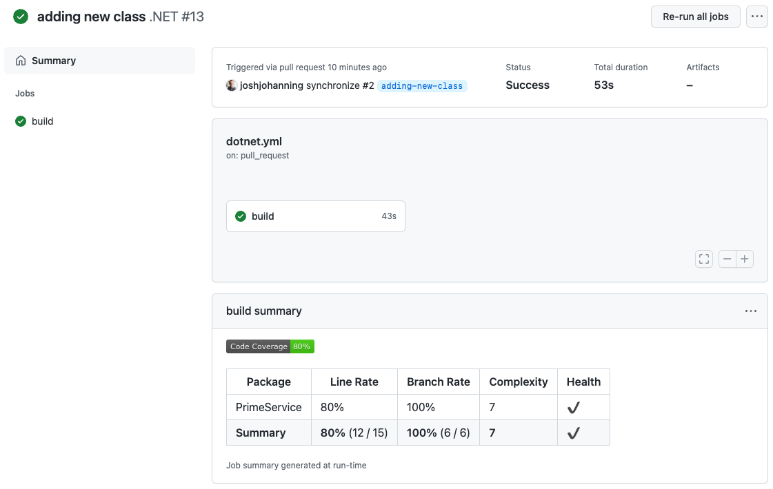 GitHub Actions Publish Code Coverage Summary to Pull Request and Job