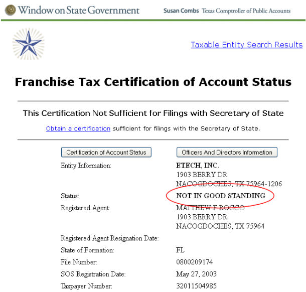 NOT IN GOOD STANDING with Texas Comptroller? Josh's World