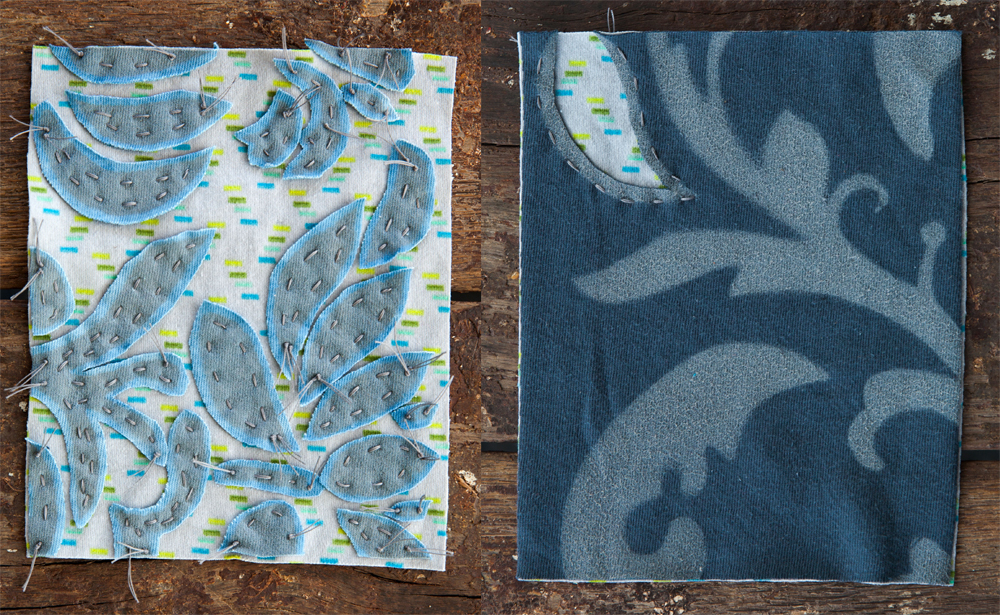 Left Cracking Codes knit with Alabama Chanin Light Indigo cotton