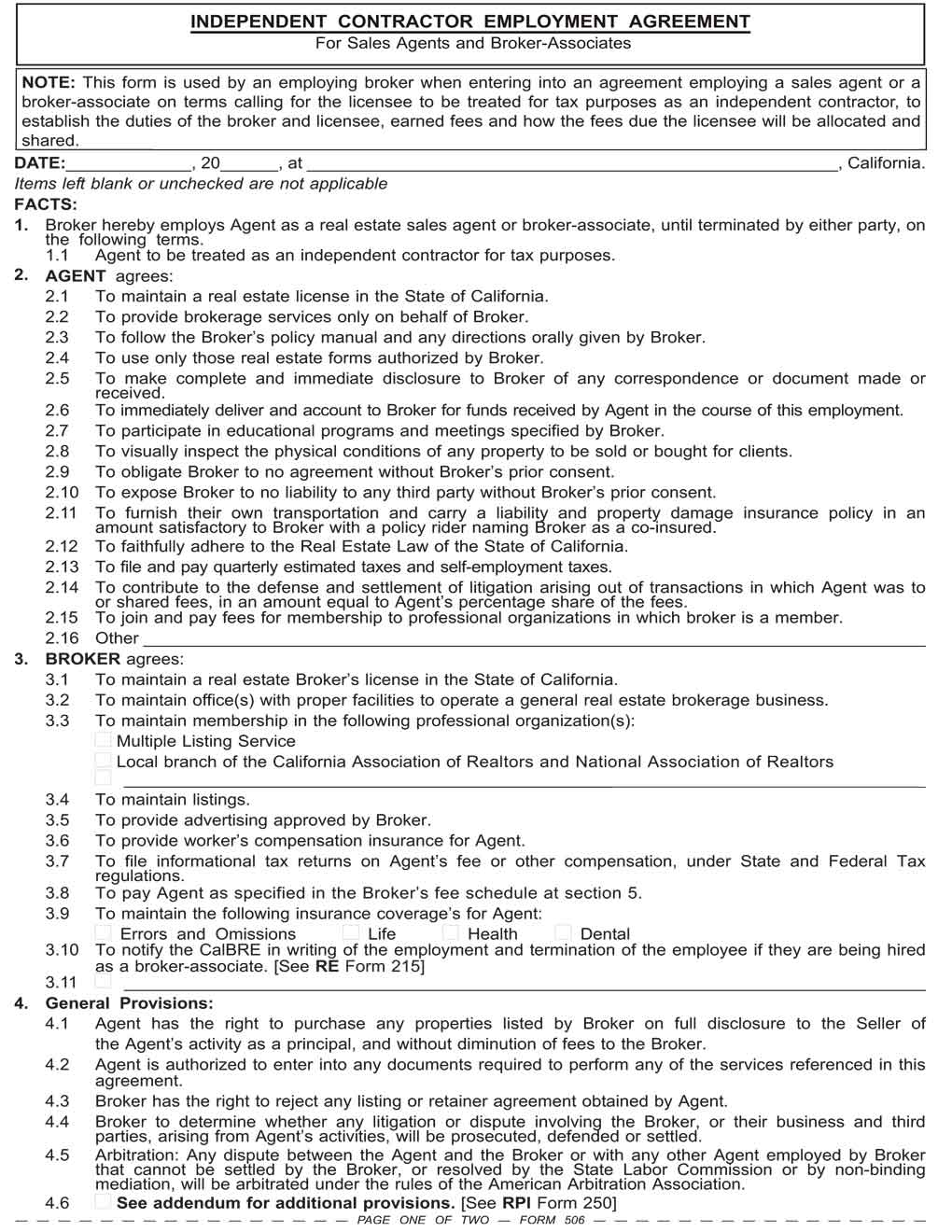 Real Estate Independent Contractor Agreement Template