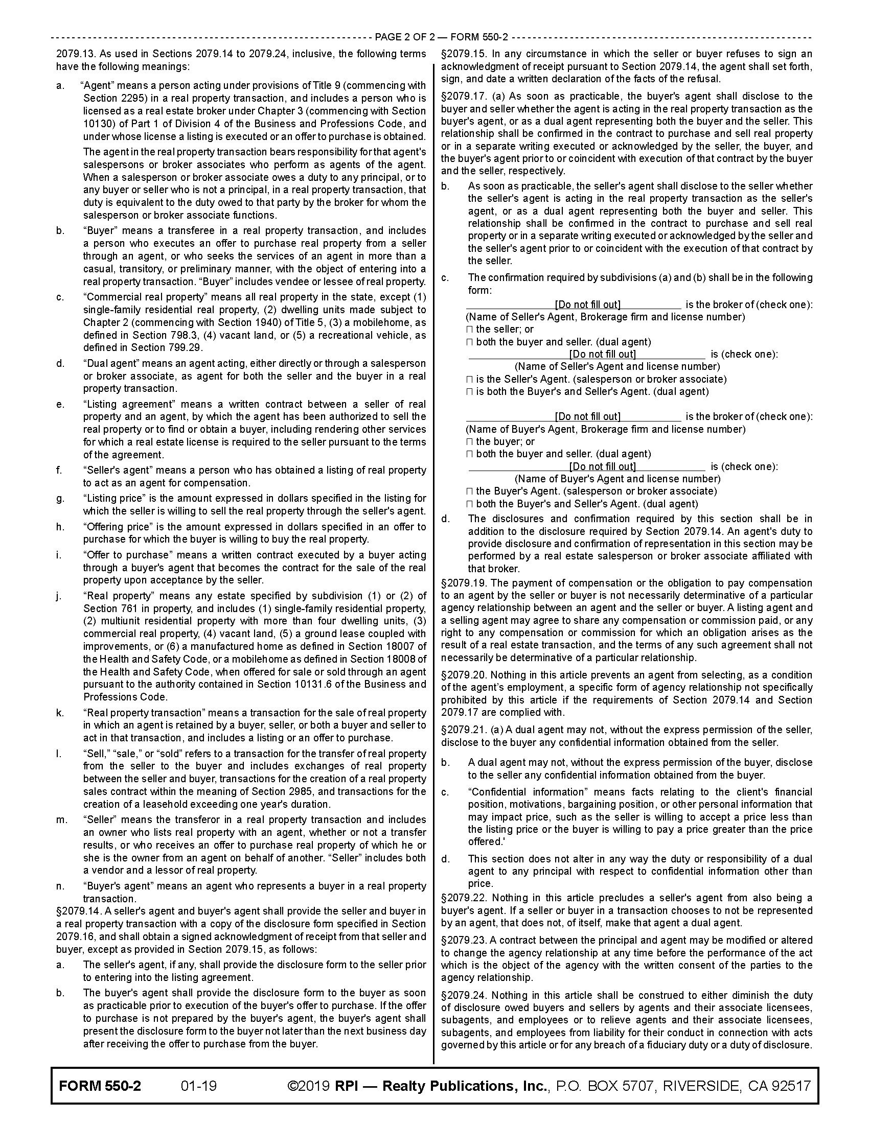 FormoftheWeek Agency Law Disclosure — For Sales, Exchanges and