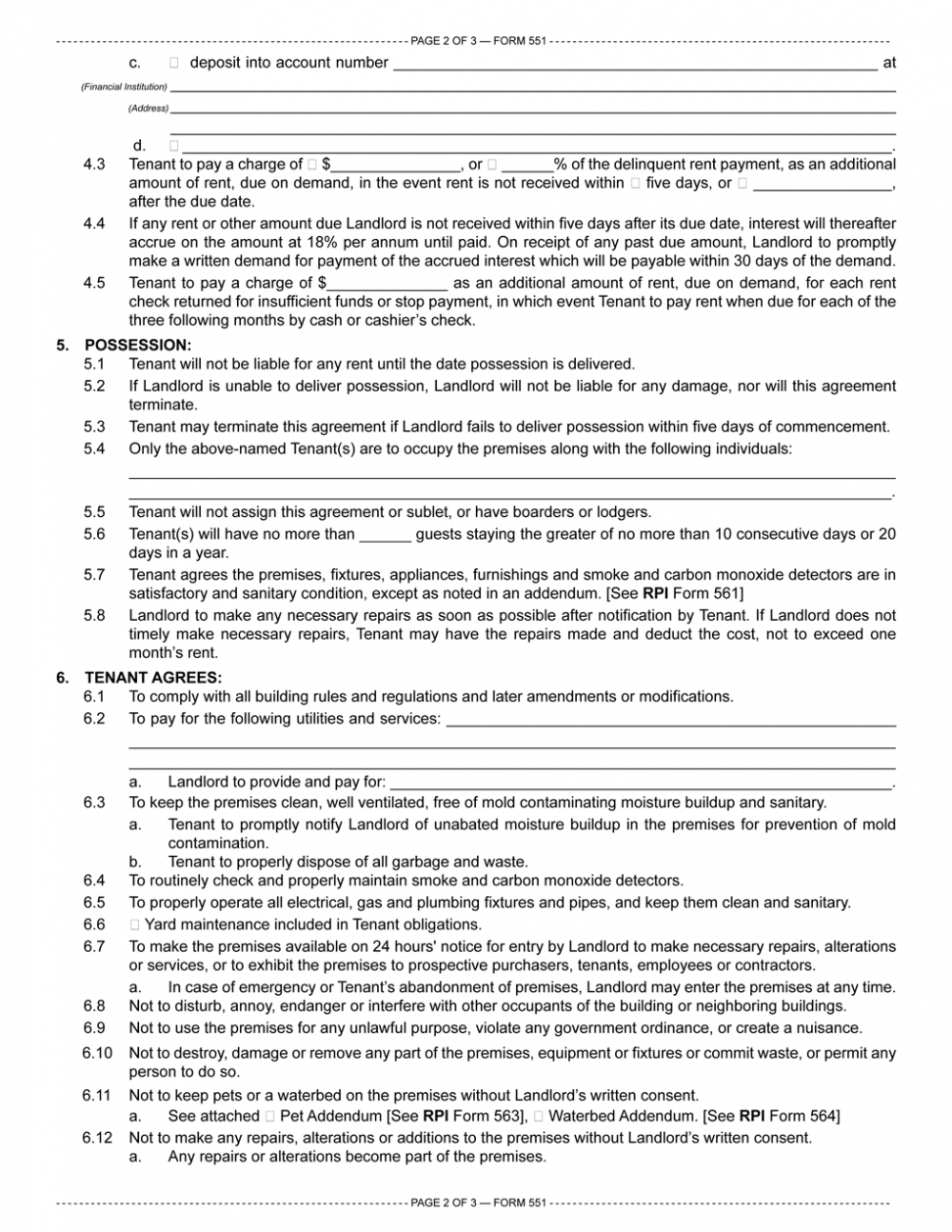 Rental agreement and condition of premises addendum tenant pre