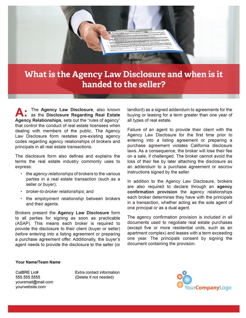 Client Q&A What is the Agency Law Disclosure and when is it handed to