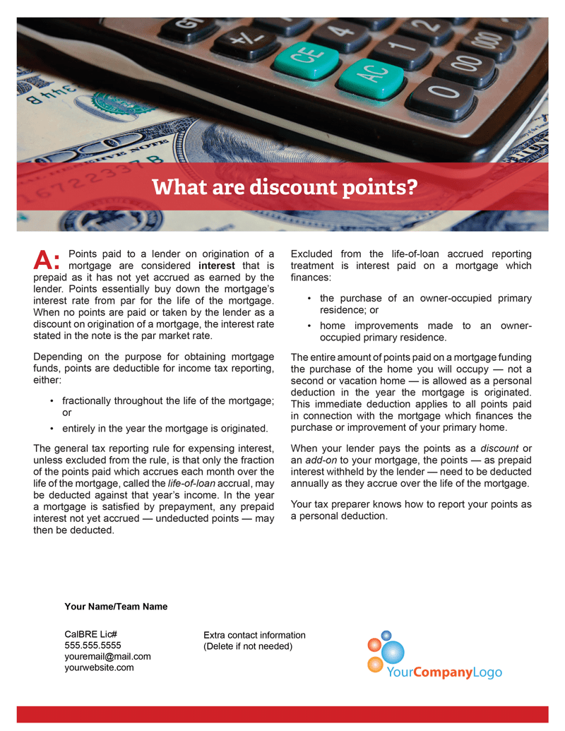 Client Q&A What are discount points? firsttuesday Journal