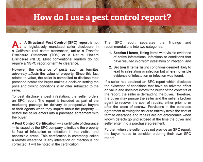 Client Q&A How do I use a pest control report? first tuesday Journal
