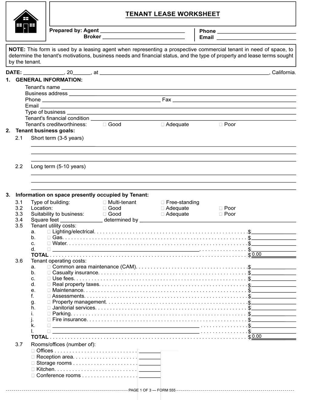 Tenant Lease Worksheet — RPI Form 555 firsttuesday Journal