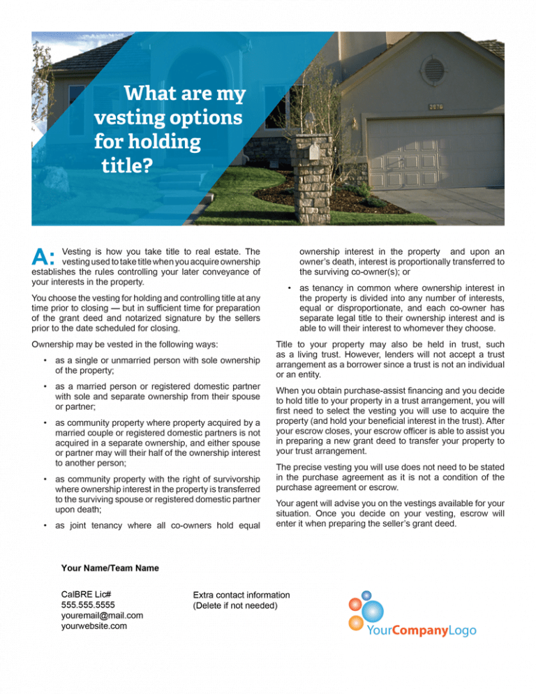 Client Q&A What are my vesting options for holding title