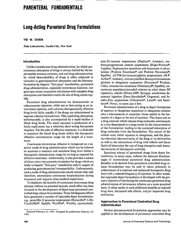 LongActing Parenteral Drug Formulations PDA Journal of