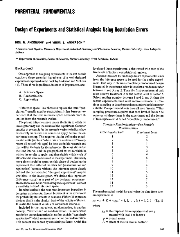 Design of Experiments and Statistical Analysis Using Restriction Errors