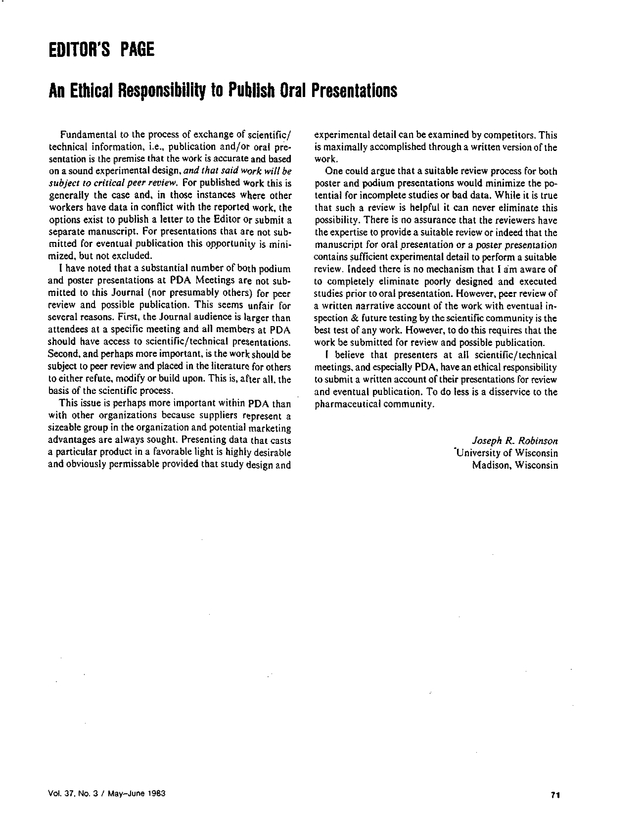 An Ethical Responsibility to Publish Oral Presentations PDA Journal