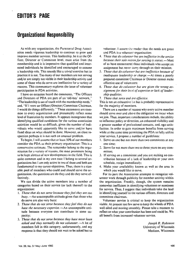 Organizational Responsibility PDA Journal of Pharmaceutical Science