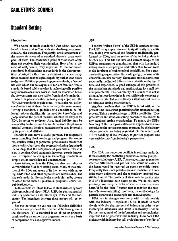Standard Setting PDA Journal of Pharmaceutical Science and Technology