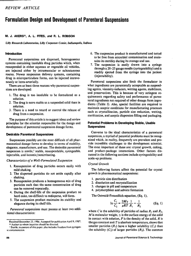 Formulation Design and Development of Parenteral Suspensions PDA