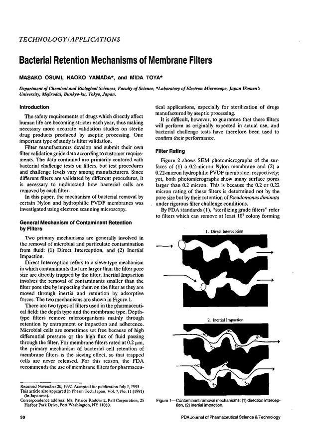 Bacterial Retention Mechanisms of Membrane Filters PDA Journal of Pharmaceutical Science and