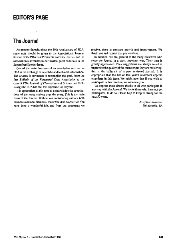 The Journal PDA Journal of Pharmaceutical Science and Technology