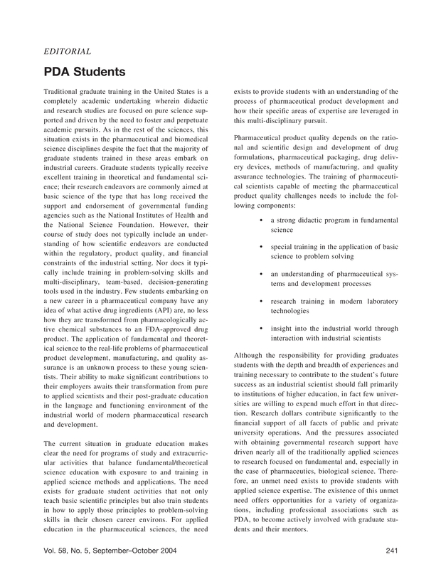 PDA Students PDA Journal of Pharmaceutical Science and Technology