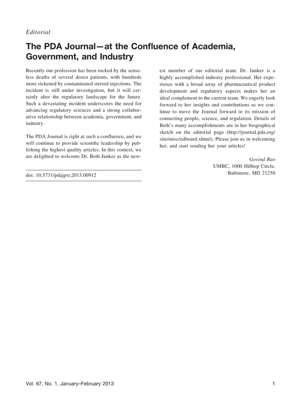 The PDA Journal—at the Confluence of Academia, Government, and Industry