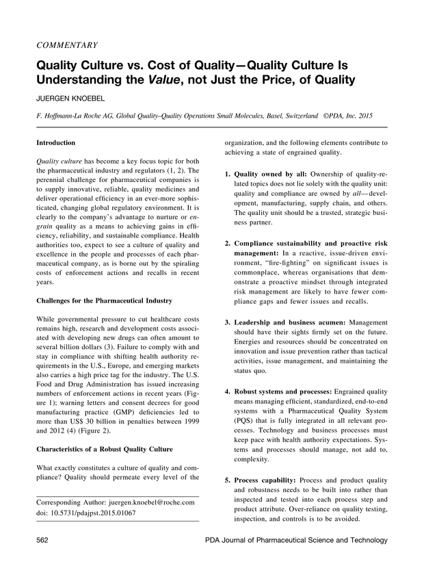 Quality Culture vs. Cost of Quality—Quality Culture Is Understanding