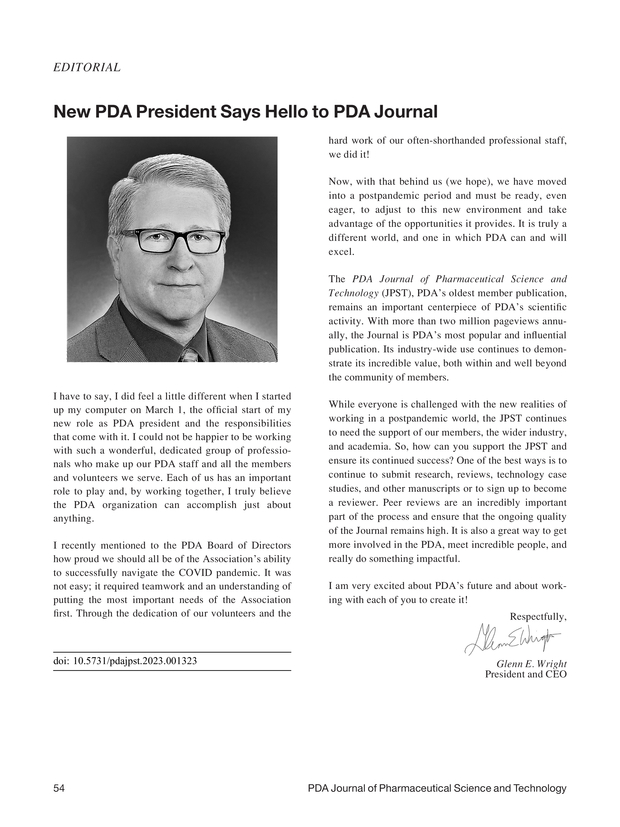 New PDA President Says Hello to PDA Journal PDA Journal of