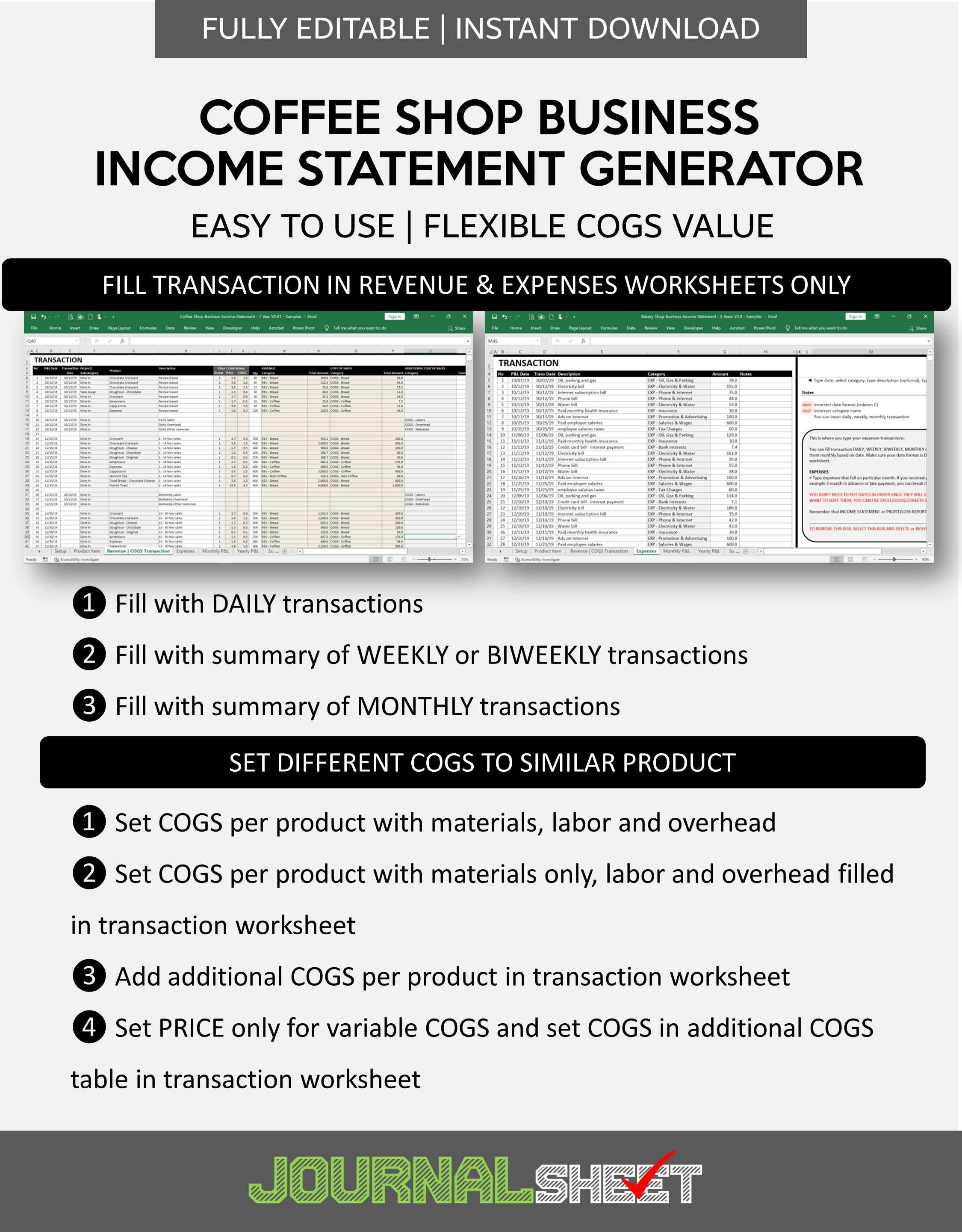 JS461IS COFFEE SHOP STATEMENT GENERATOR journalSHEET