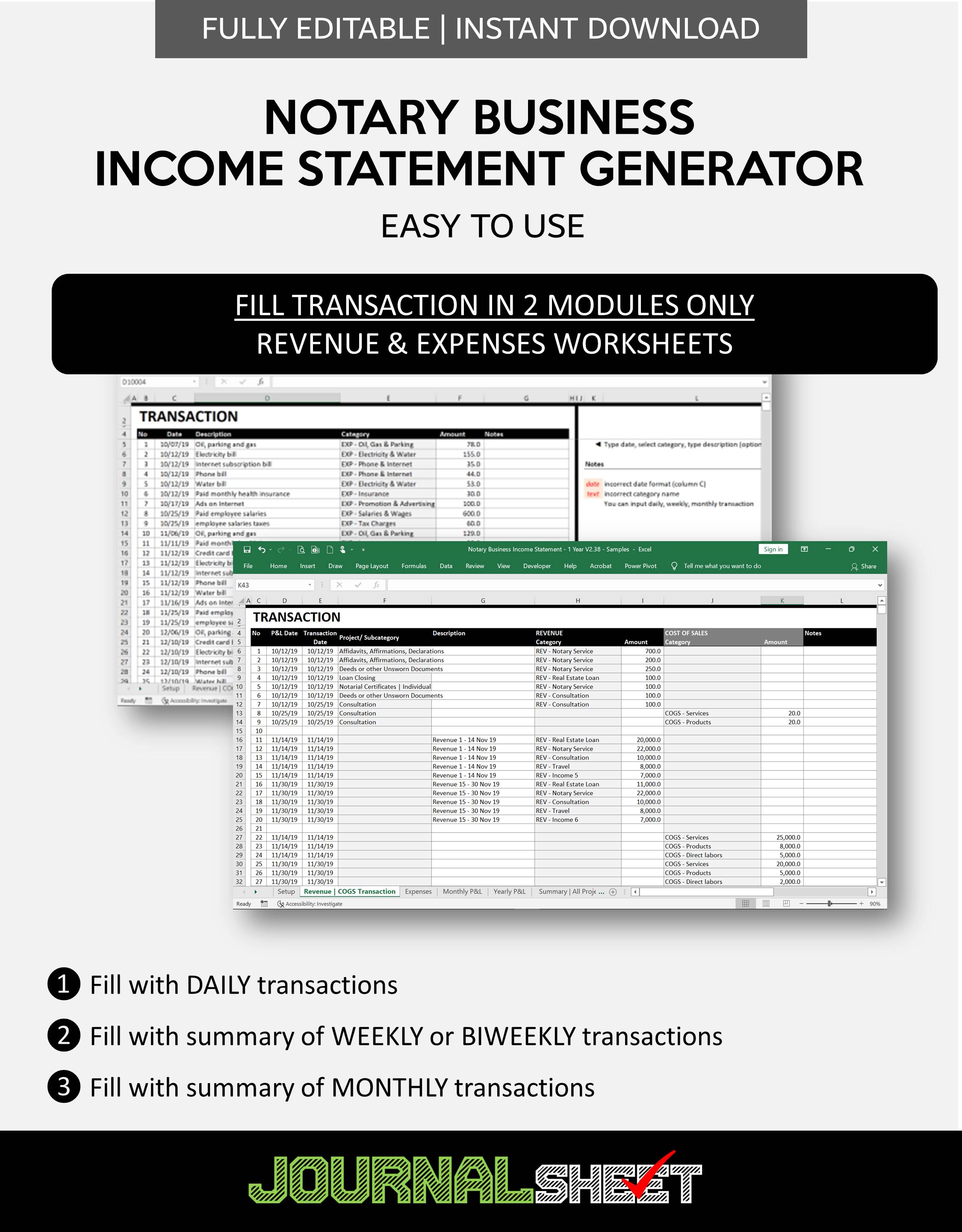 JS477IS NOTARY STATEMENT GENERATOR journalSHEET