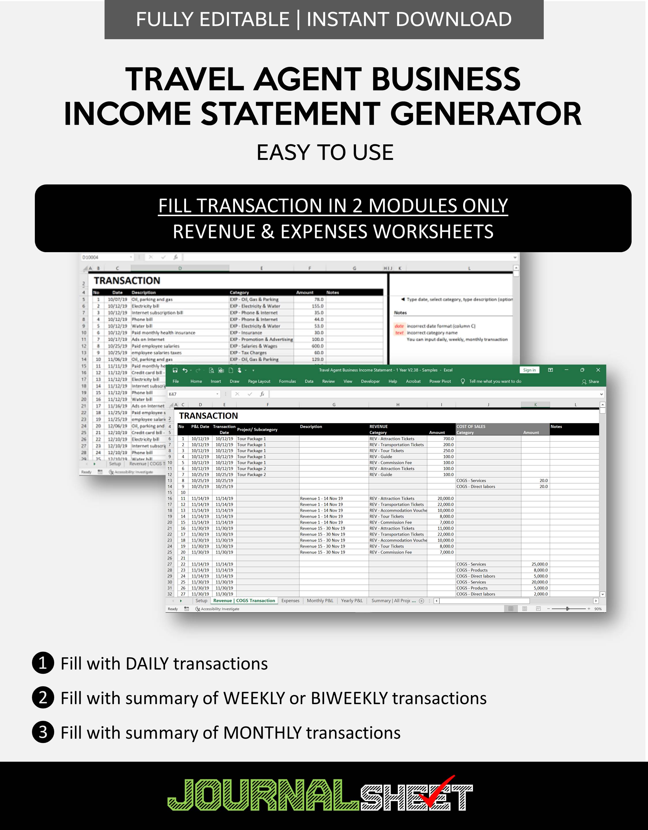 JS487IS TRAVEL AGENT STATEMENT GENERATOR journalSHEET