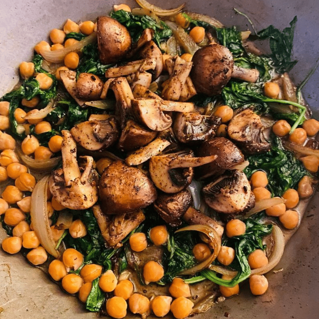 Stir fry spinach with chickpea & mushrooms Joy and Meal